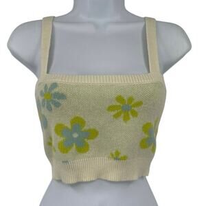 Witty Fox Cropped Floral Y2K Women Top Sz S Cottagecore 70s Hippie Daisy Knit